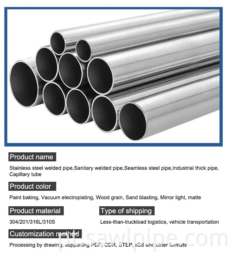 ASTM 304L Aço inoxidável Tubo soldado Tubulação sanitária Preço de aço inoxidável Tubo/tubo
